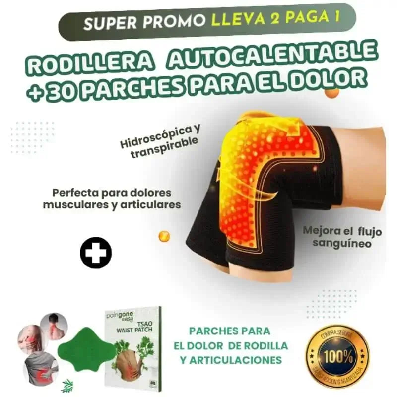 "RODILLERA TÉRMICA + 40 PARCHES PARA EL DOLOR - ALIVIO NATURAL"