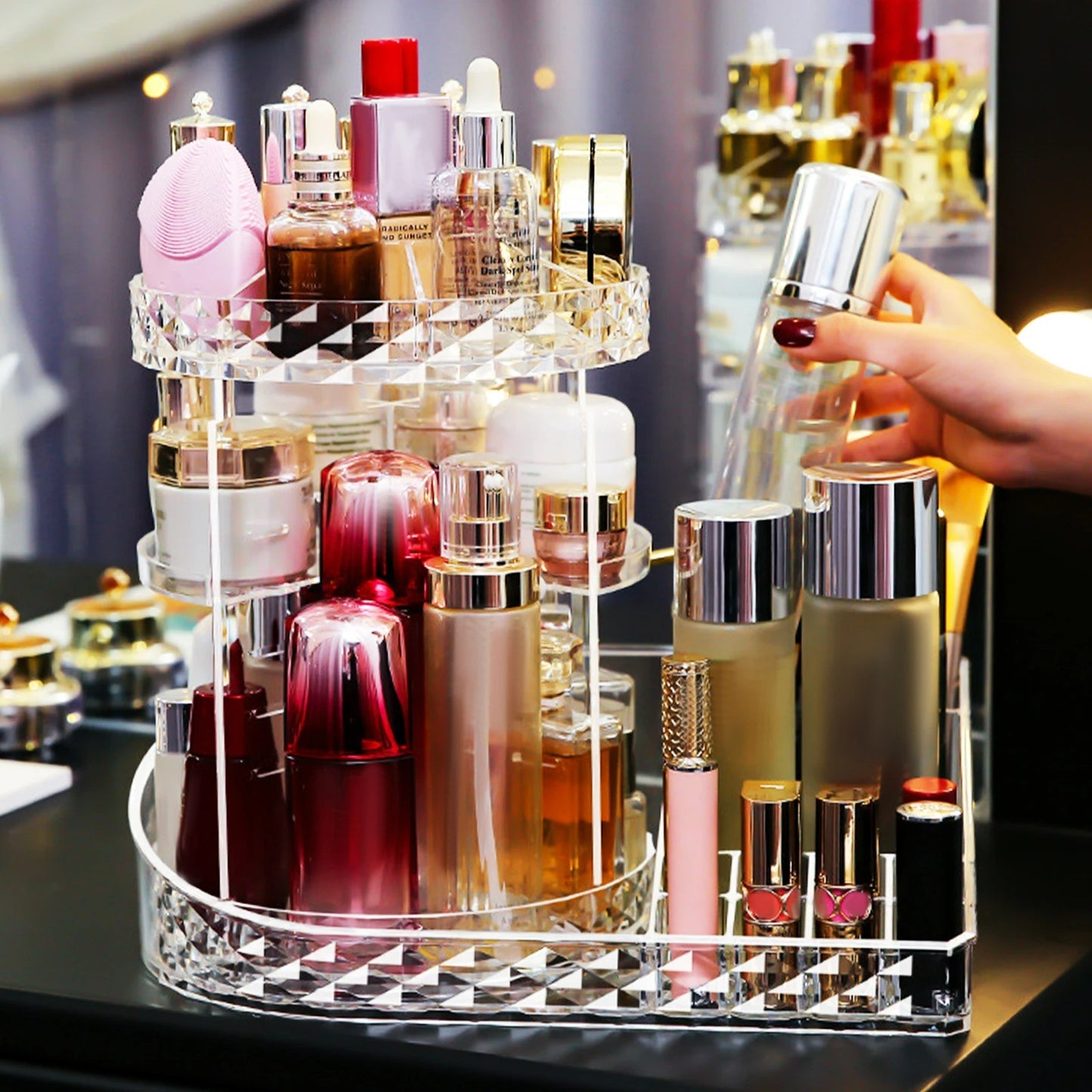 ORGANIZADOR DE MAQUILLAJE GIRATORIO PREMIUM 2 EN 1