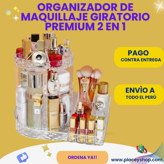 ORGANIZADOR DE MAQUILLAJE GIRATORIO PREMIUM 2 EN 1